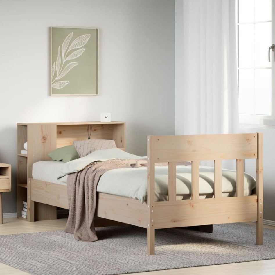 Cama con estantería sin colchón madera maciza de pino