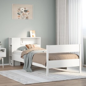 Cama con estantería sin colchón madera maciza blanca 100x200