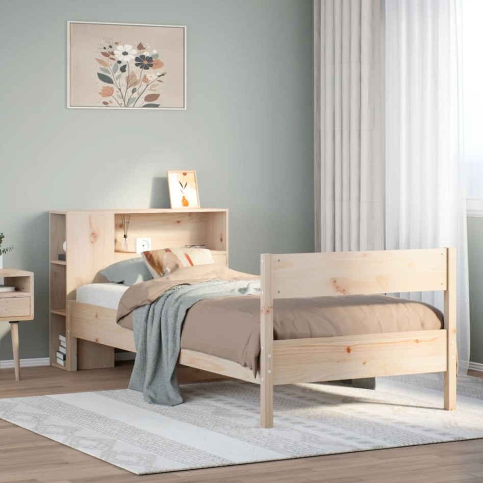 Cama con estantería sin colchón madera maciza de pino 75x190