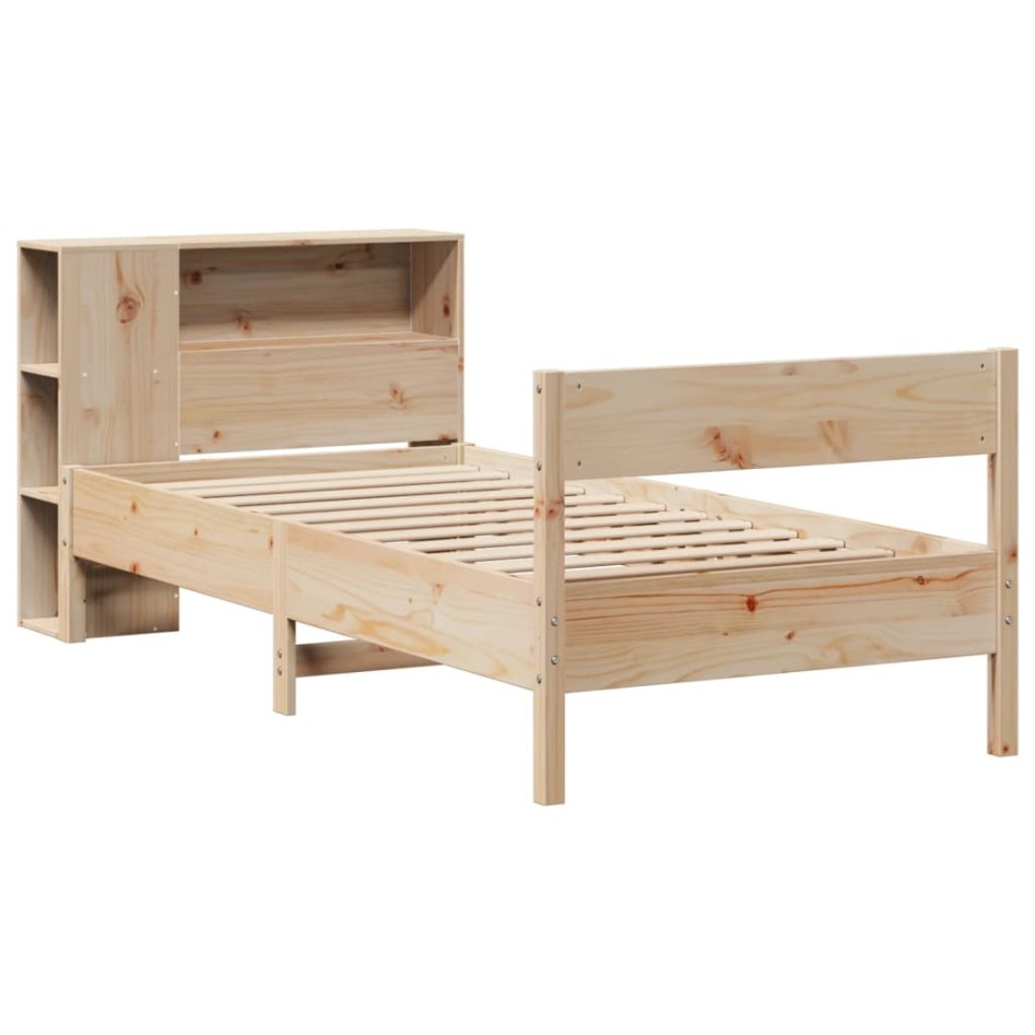 Cama con estantería sin colchón madera maciza de pino 75x190