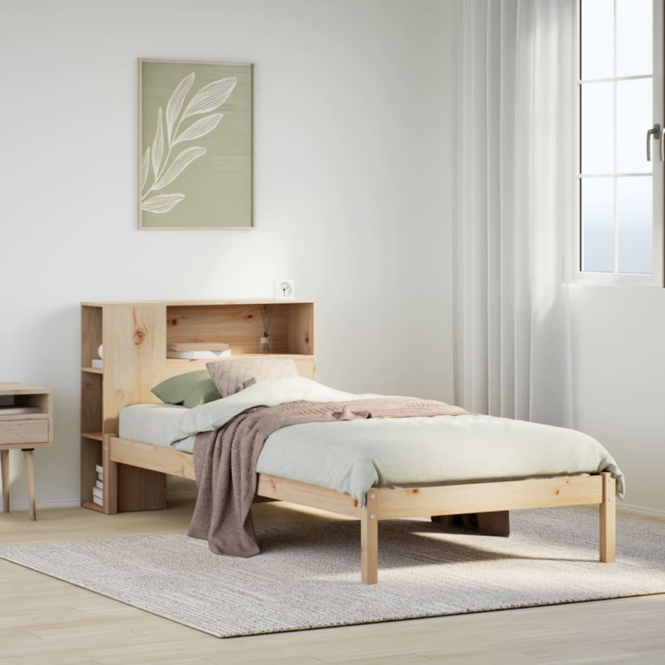 Cama con estantería sin colchón madera maciza de pino