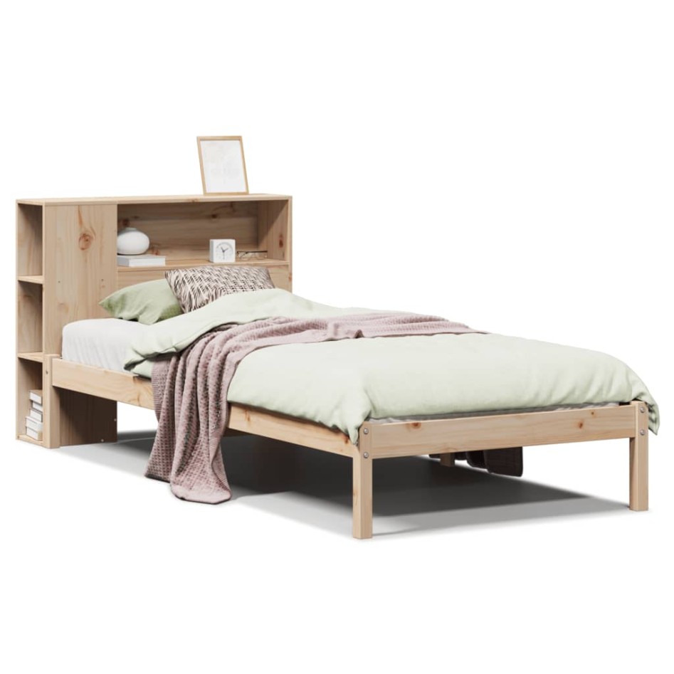Cama con estantería sin colchón madera maciza de pino