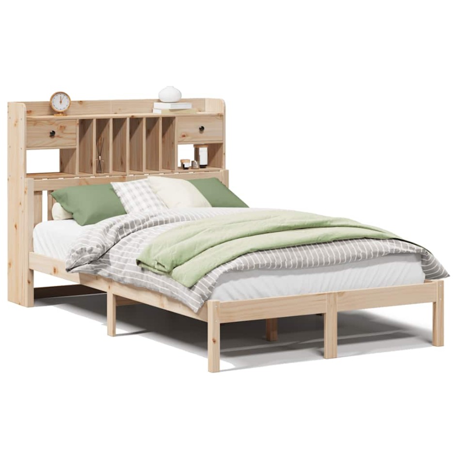 Cama con estantería sin colchón madera maciza de pino