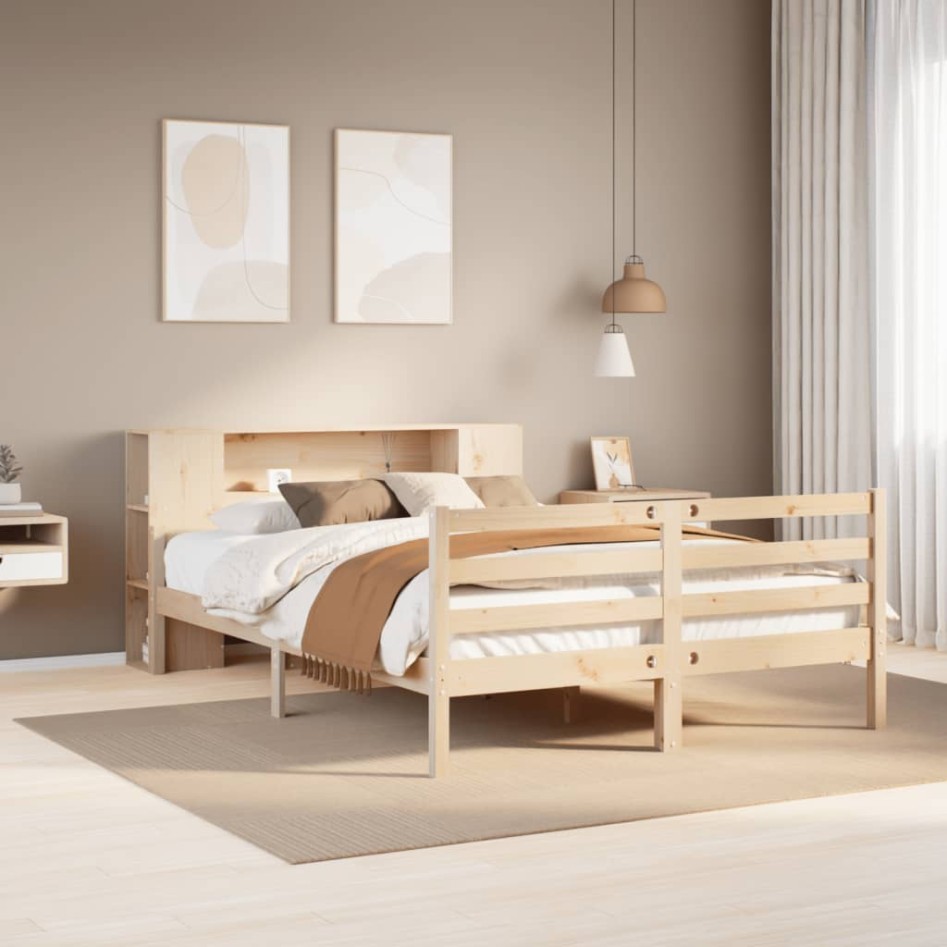 Cama con estantería sin colchón madera maciza de pino
