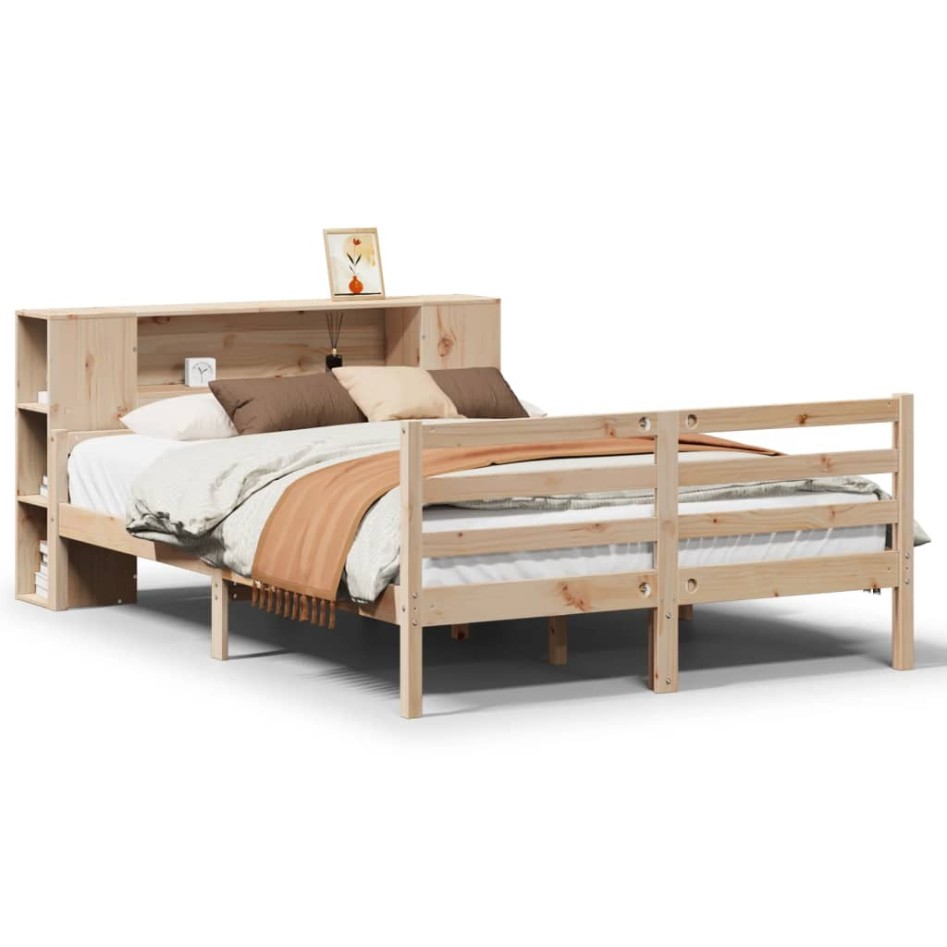 Cama con estantería sin colchón madera maciza de pino