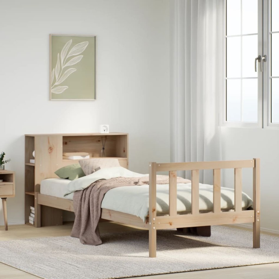 Cama con estantería sin colchón madera maciza de pino 90x200