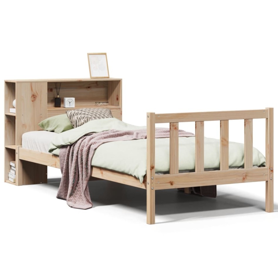 Cama con estantería sin colchón madera maciza de pino 90x200