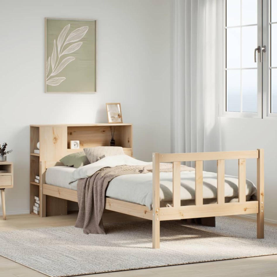 Cama con estantería sin colchón madera maciza de pino 90x190