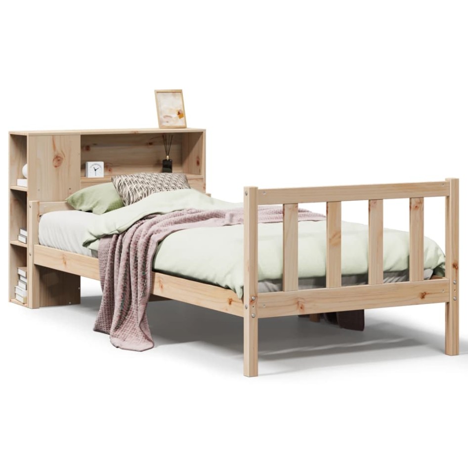 Cama con estantería sin colchón madera maciza de pino