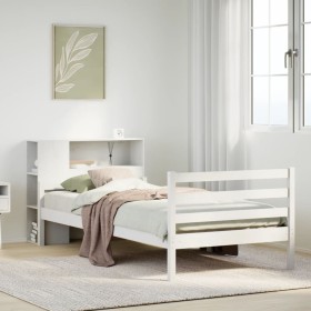 Cama con estantería sin colchón madera maciza blanca 100x200