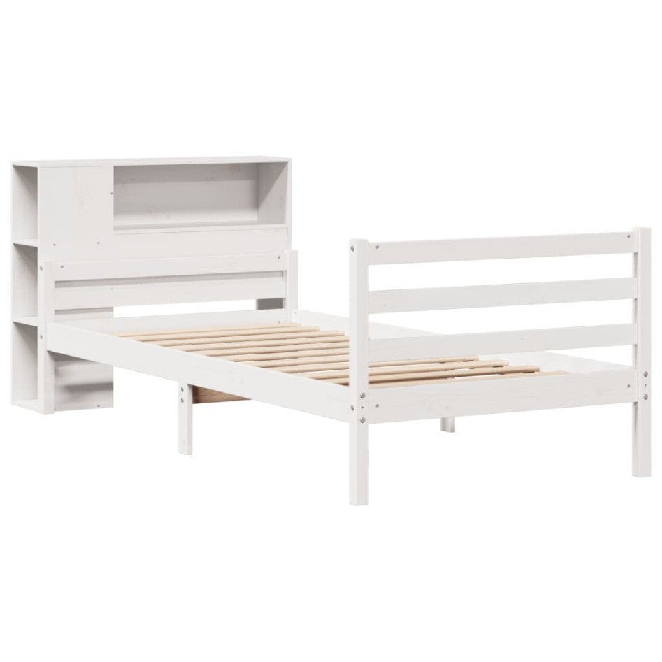 Cama con estantería sin colchón madera maciza blanca 100x200