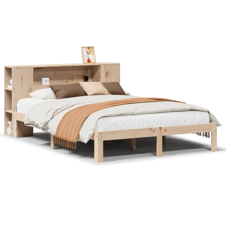 Cama con estantería sin colchón madera maciza de pino