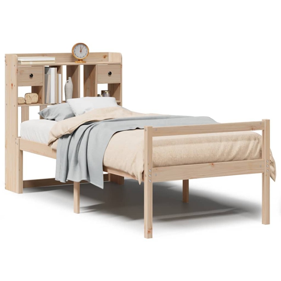 Cama con estantería sin colchón madera maciza de pino 90x200