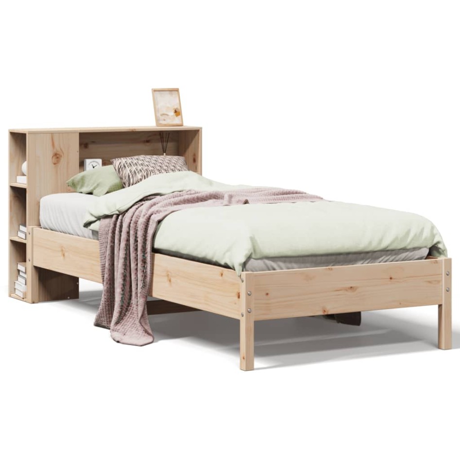 Cama con estantería sin colchón madera maciza de pino 90x200