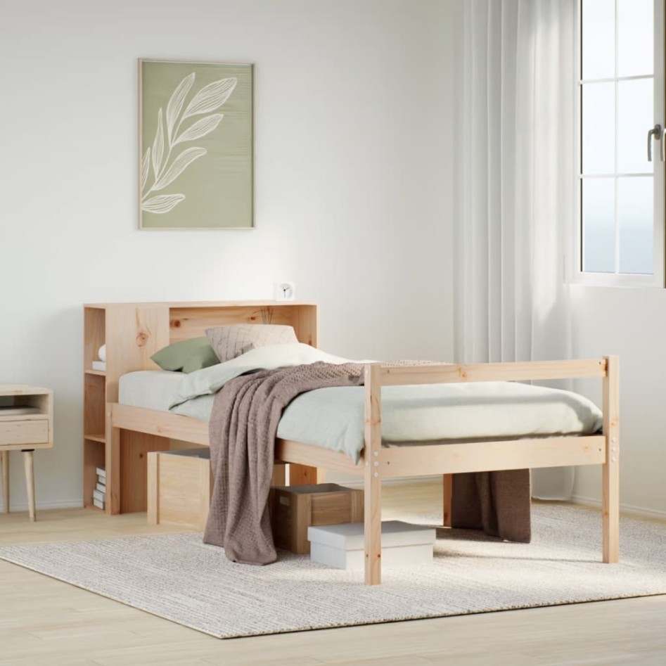 Cama con estantería sin colchón madera maciza de pino 90x200