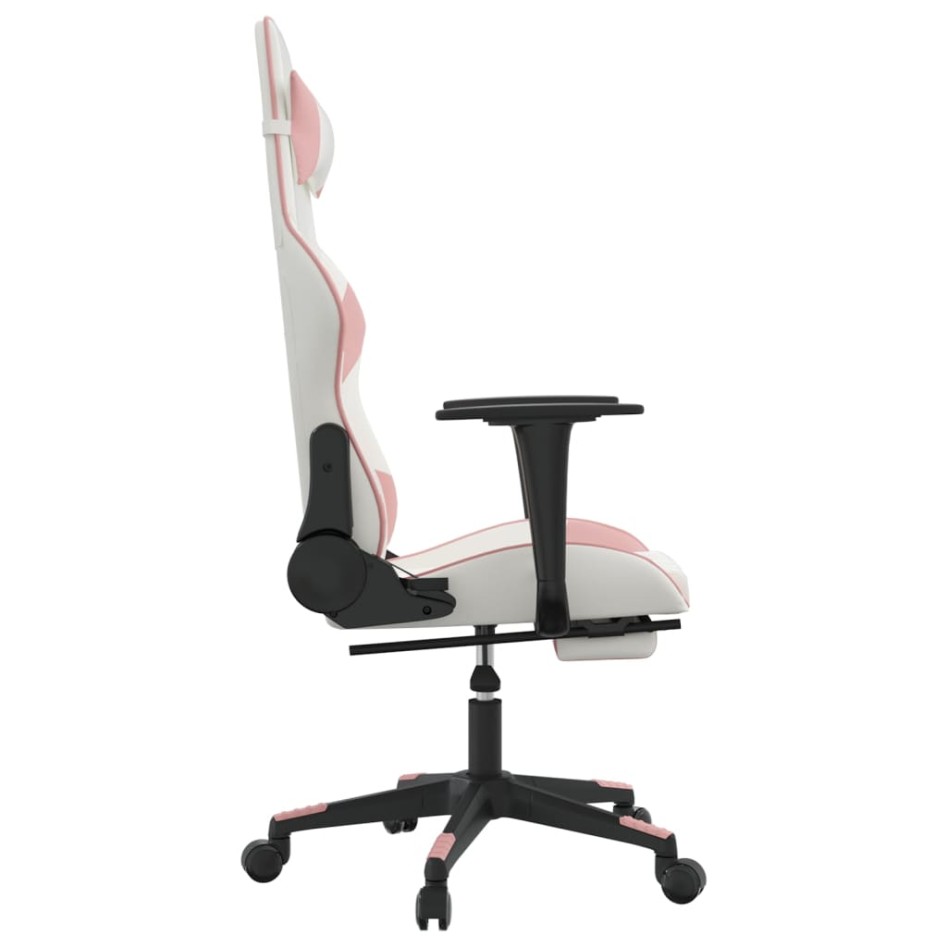 Silla gaming con reposapiés cuero sintético blanco y