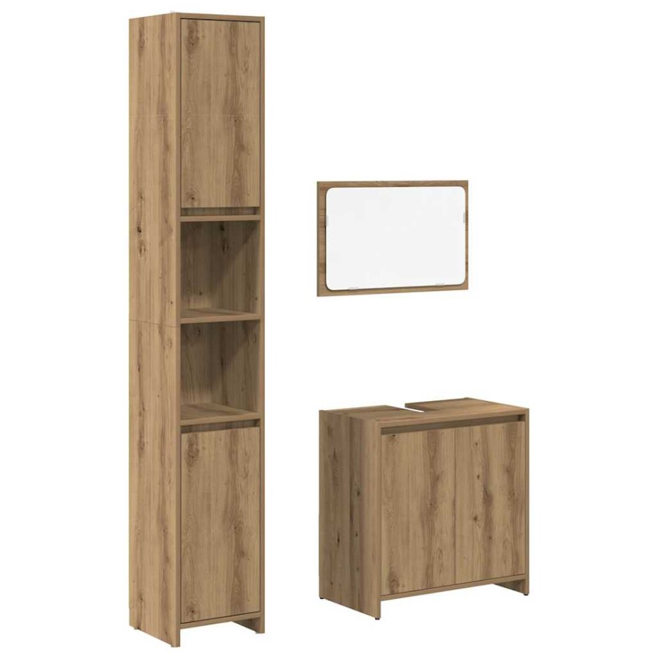 Juego de muebles baño 3 piezas madera ingeniería roble