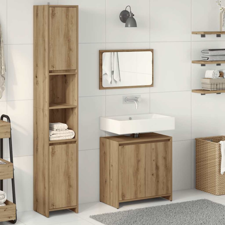 Juego de muebles baño 3 piezas madera ingeniería roble