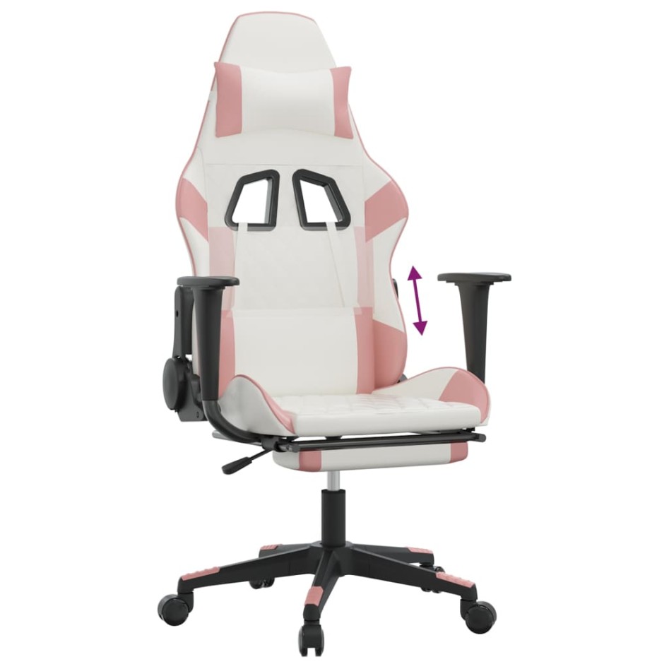 Silla gaming con reposapiés cuero sintético blanco y