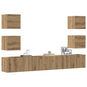 Muebles de TV de pared 6 uds madera ingeniería roble
