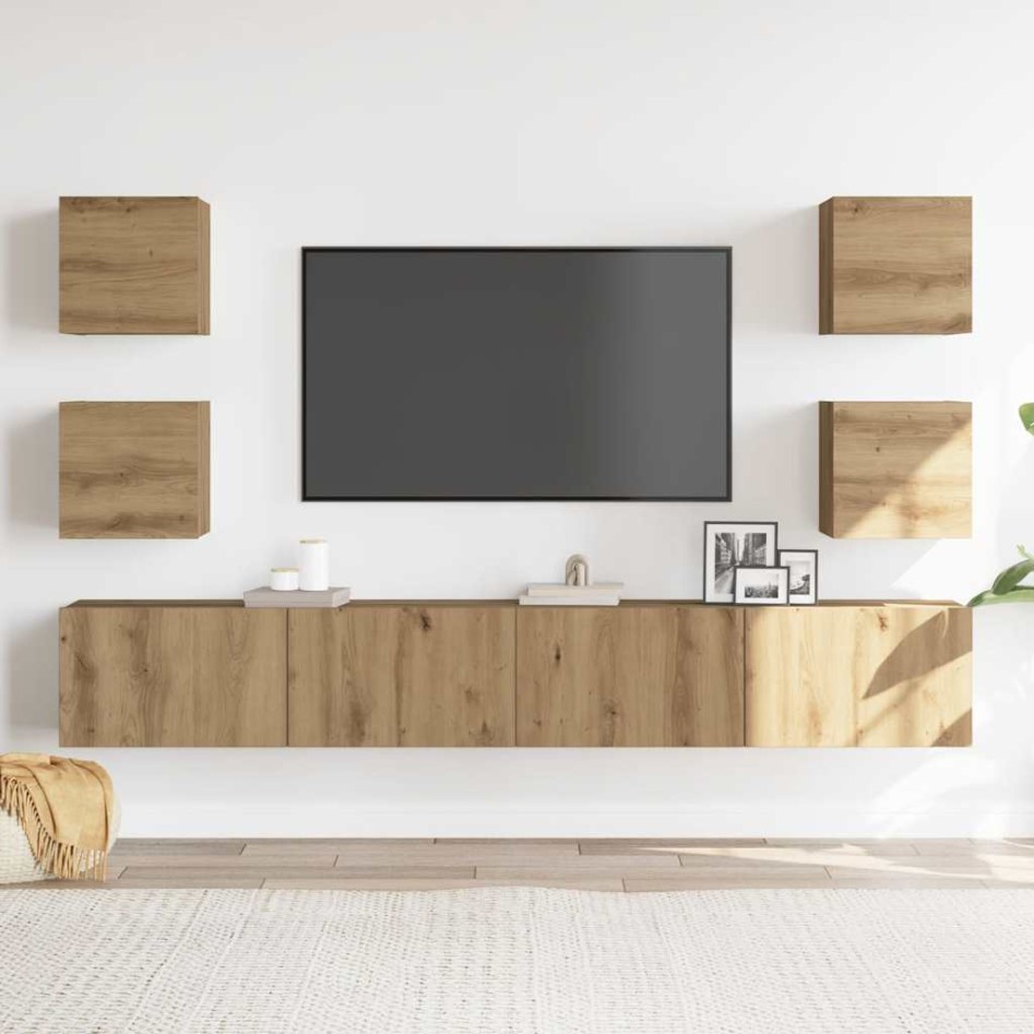 Muebles de TV de pared 6 uds madera ingeniería roble