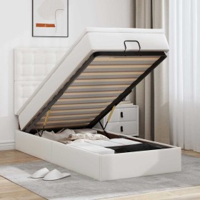 Cama otomana colchón cuero sintético blanco