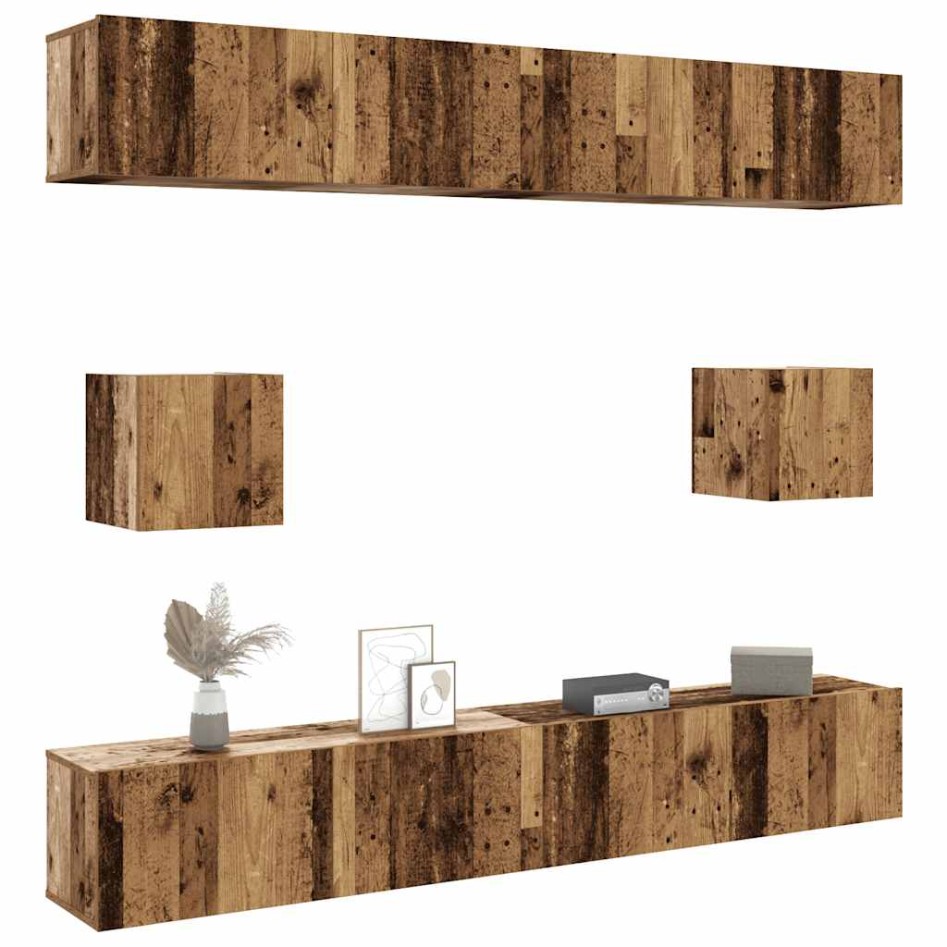 Conjunto de mueble de TV 6 piezas montado la pared madera