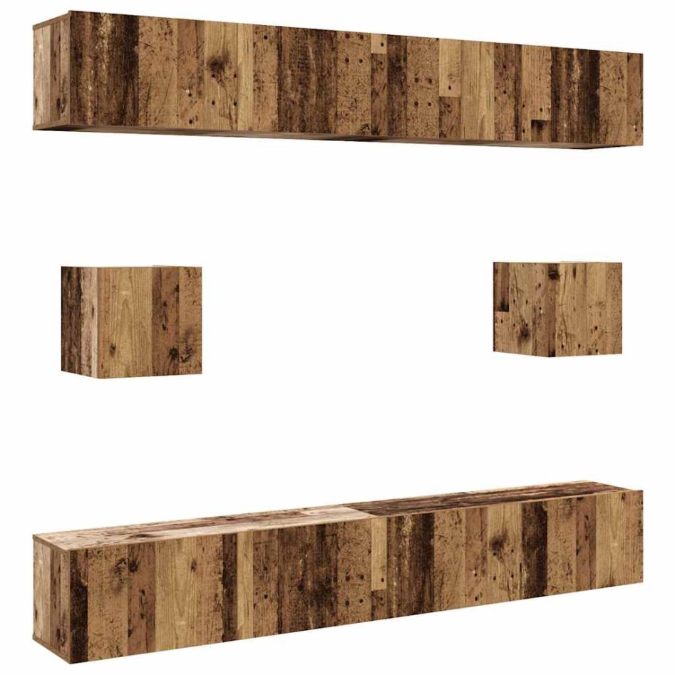 Conjunto de mueble de TV 6 piezas montado la pared madera