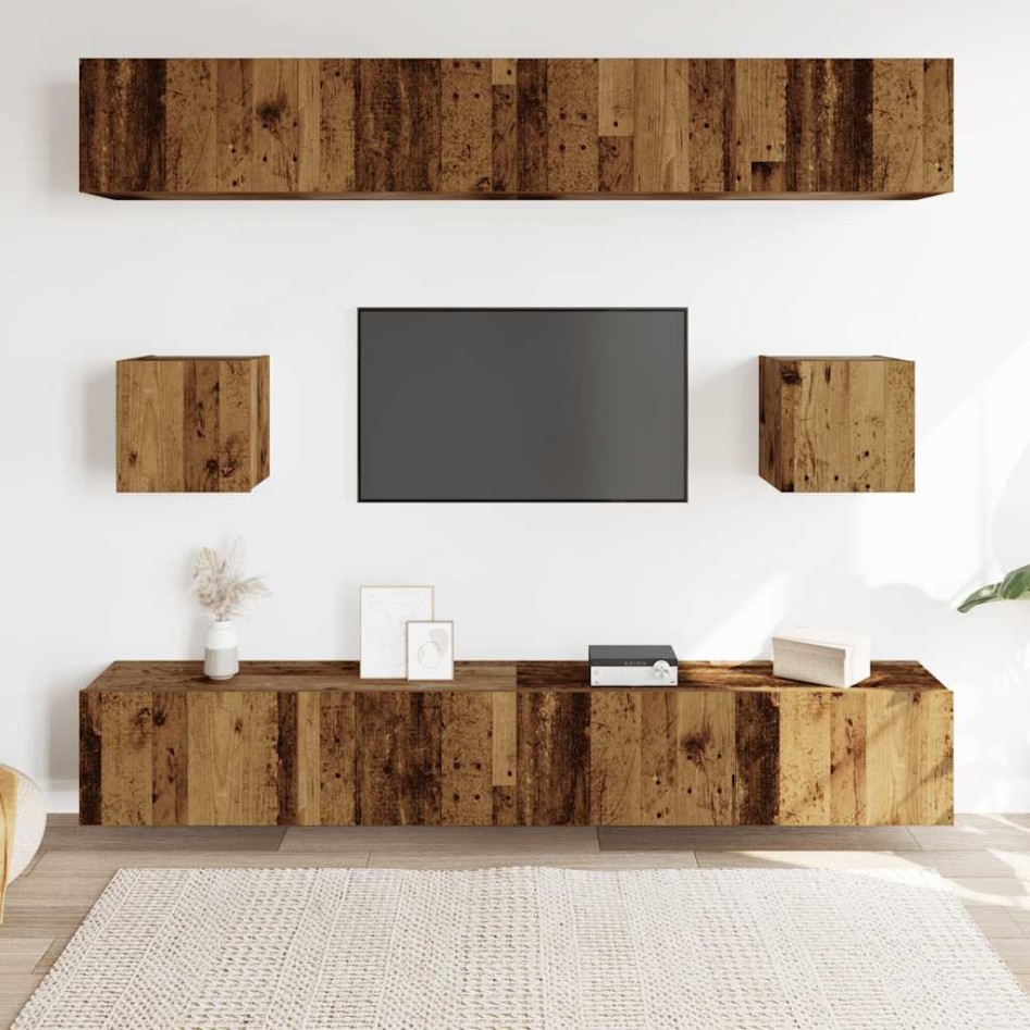 Conjunto de mueble de TV 6 piezas montado la pared madera