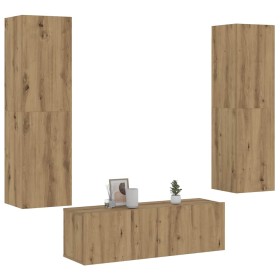 Muebles de TV de pared 3 uds madera ingeniería roble