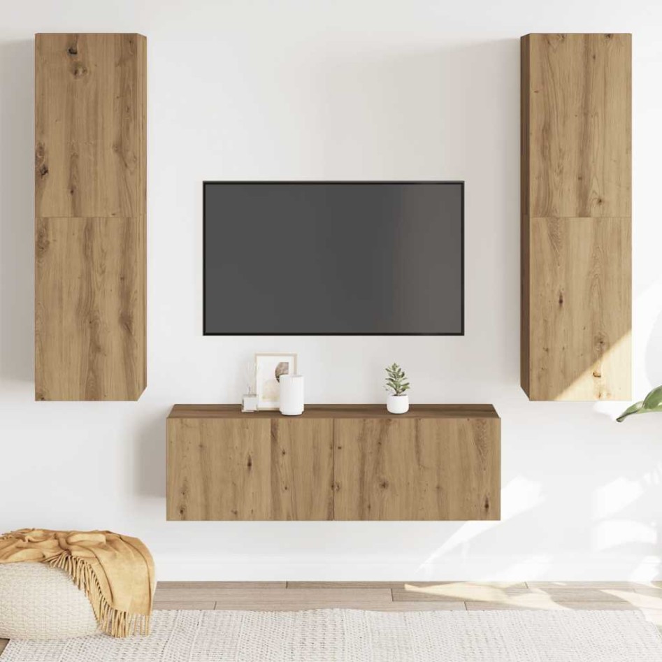 Muebles de TV de pared 3 uds madera ingeniería roble