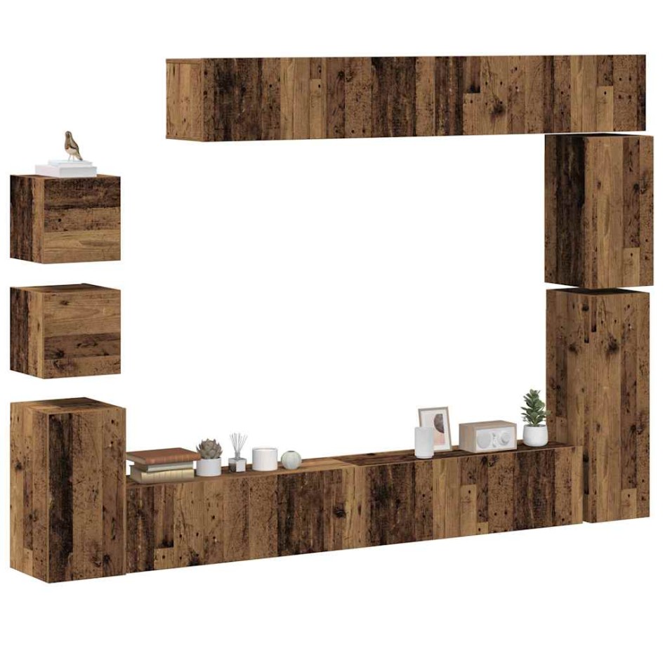 Conjunto de mueble de TV 9 piezas montado la pared madera