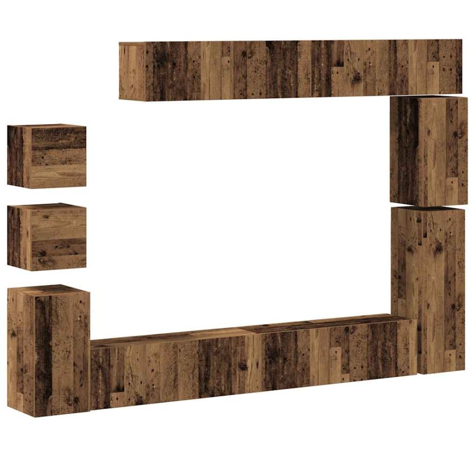Conjunto de mueble de TV 9 piezas montado la pared madera