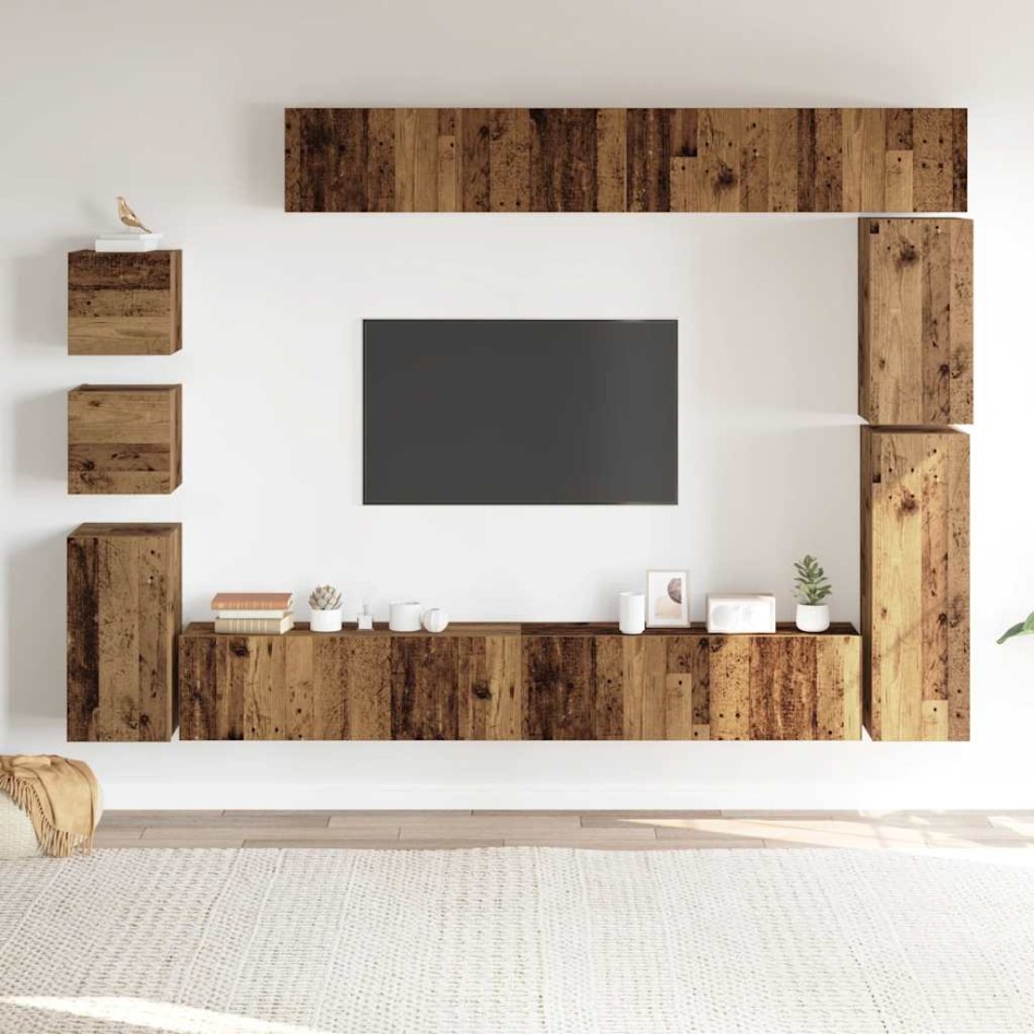 Conjunto de mueble de TV 9 piezas montado la pared madera