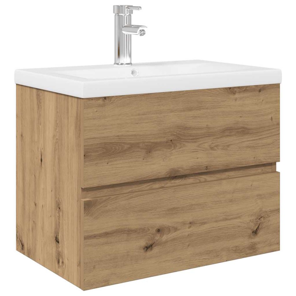 Mueble para lavabo con lavabo integrado y grifo roble