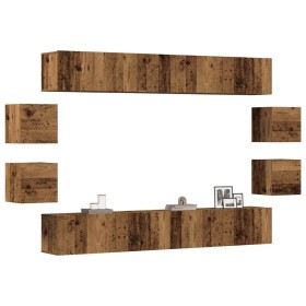 Conjunto de mueble de TV 8 piezas montado la pared madera