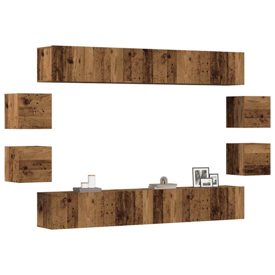 Conjunto de mueble de TV 8 piezas montado la pared madera
