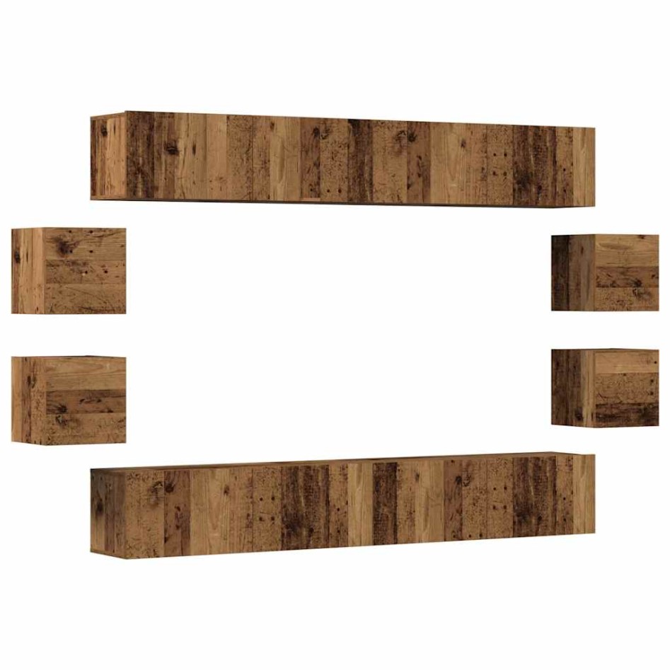 Conjunto de mueble de TV 8 piezas montado la pared madera