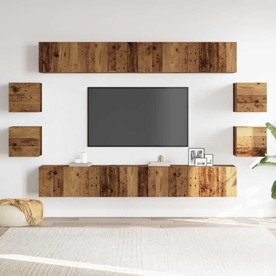 Conjunto de mueble de TV 8 piezas montado la pared madera