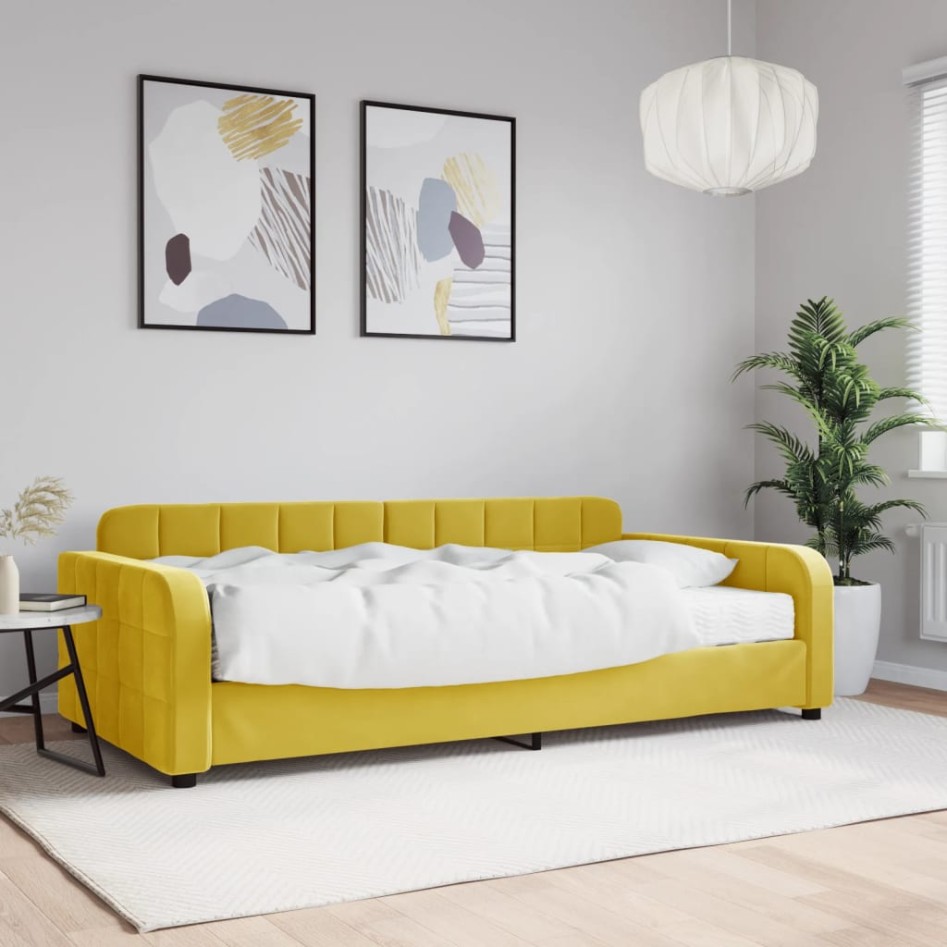 Sofá cama con colchón terciopelo amarillo 100x200