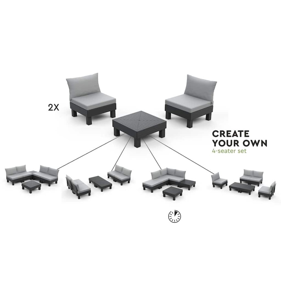 Sillón individual Keter Garden Elements Graphite con cojín gris