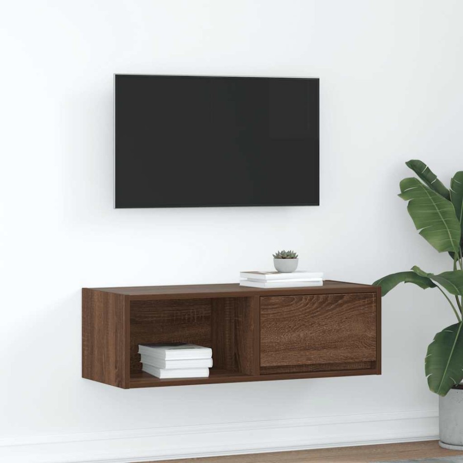 Mueble de TV madera contrachapada roble marrón 80x31x25,5