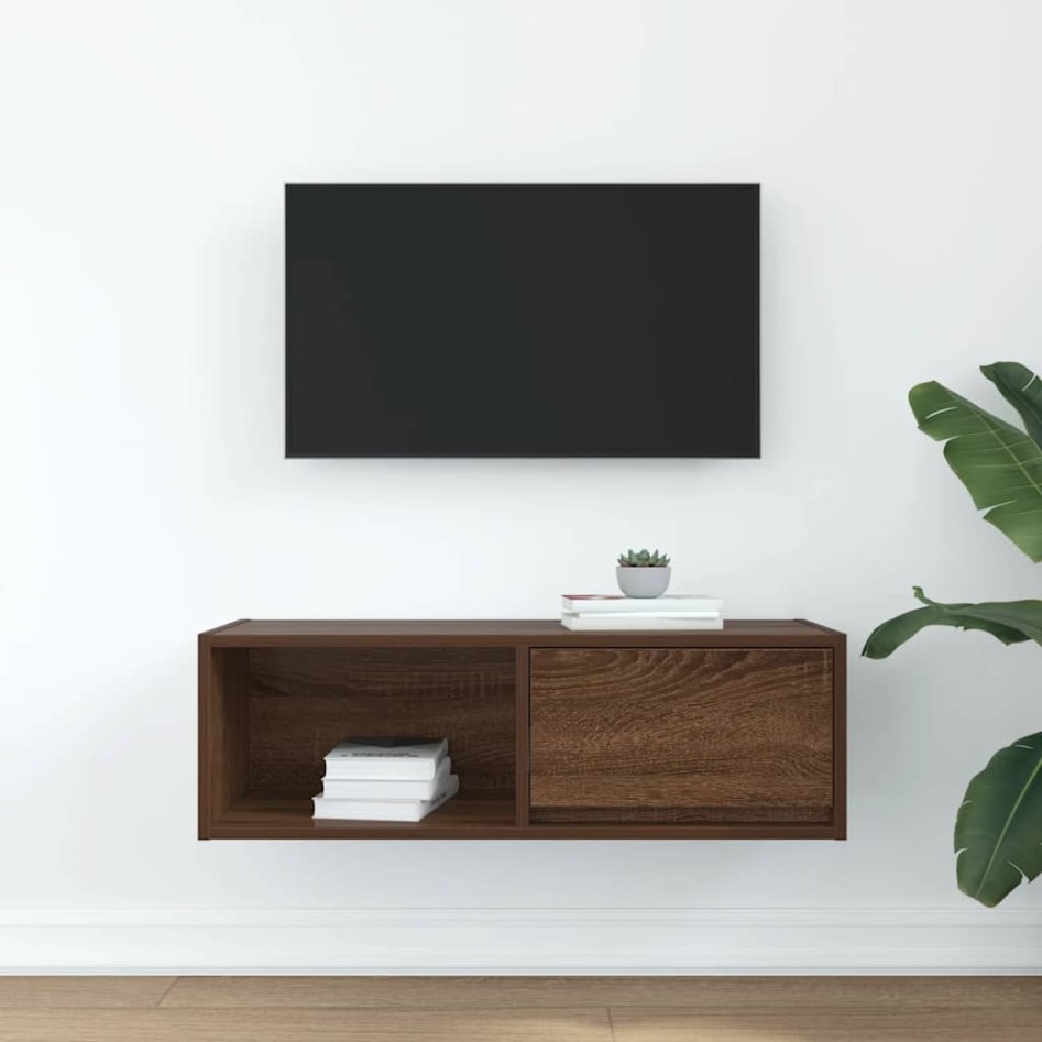 Mueble de TV madera contrachapada roble marrón 80x31x25,5
