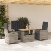 Juego de comedor de jardín 4 piezas con cojines ratán PE gris