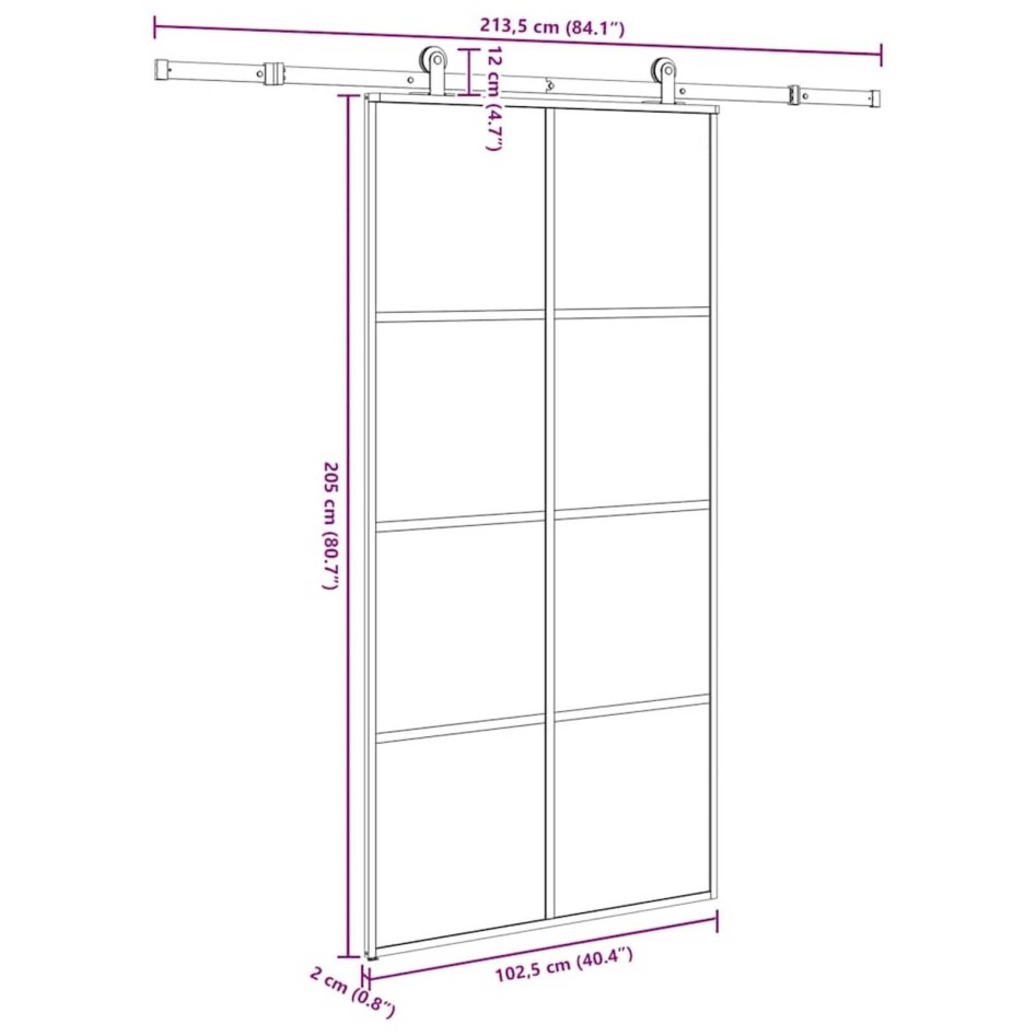 Puerta corredera set herrajes vidrio ESG aluminio 102,5x205