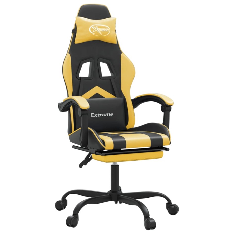 Silla gaming con reposapiés cuero sintético negro