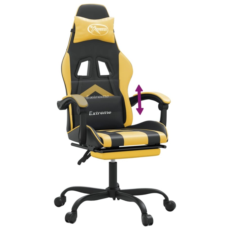 Silla gaming con reposapiés cuero sintético negro