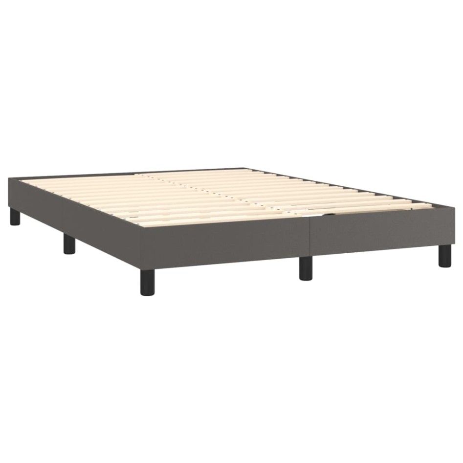 Cama box spring con colchón cuero sintético gris 140x190