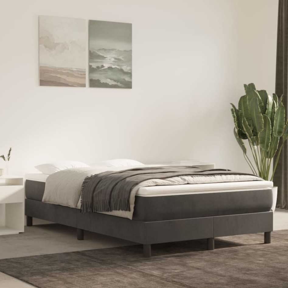 Cama box spring con colchón terciopelo gris oscuro 120x200