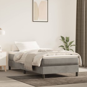 Cama box spring con colchón terciopelo gris claro 100x200